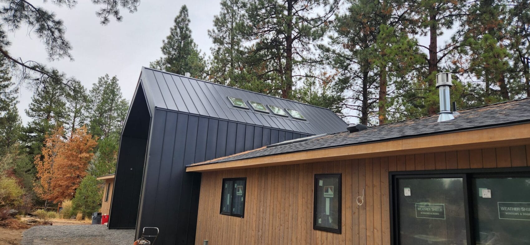 New shingle roof on wooden building